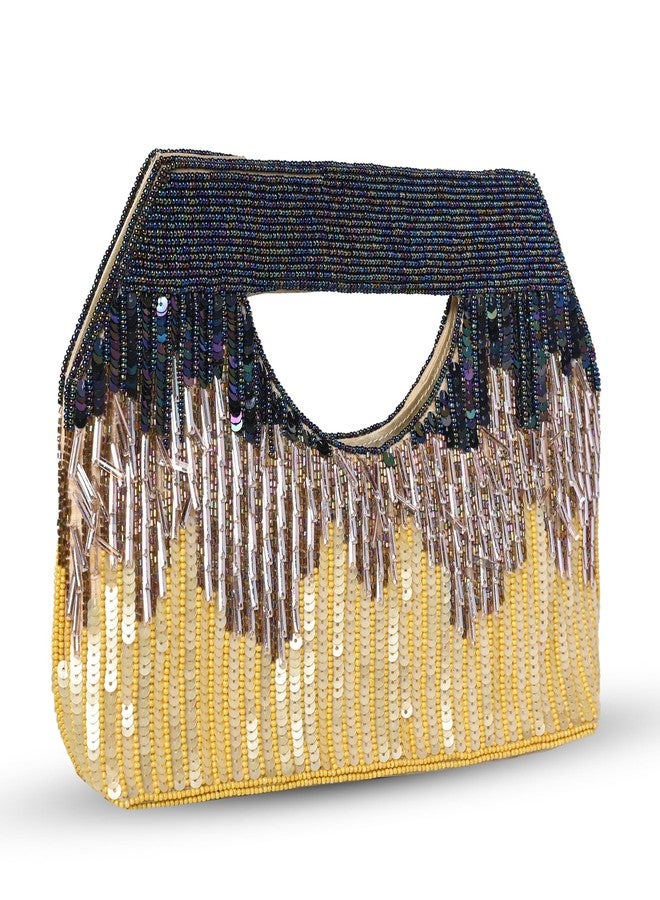 MARKQUES Yellow Sequence Mix Embellished Hand Held Purse For Women - Image 2